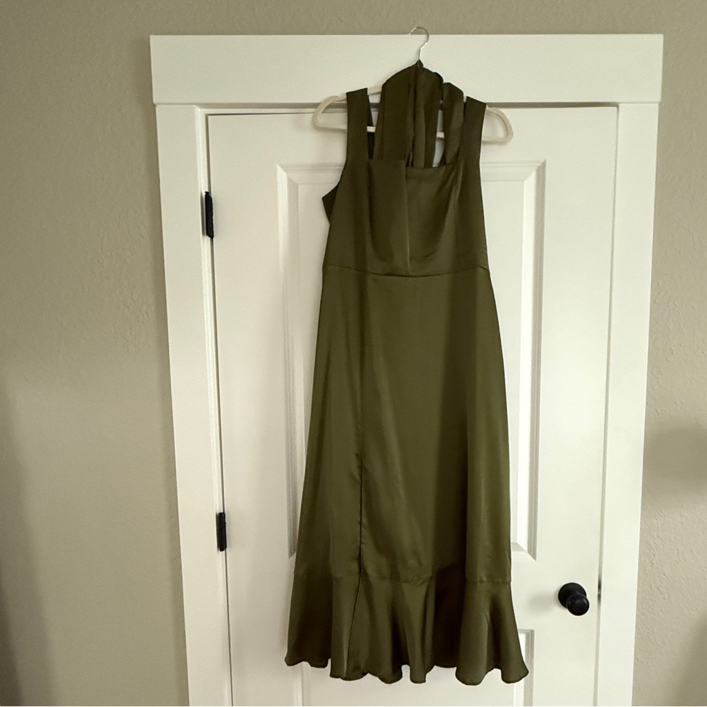 Claire Midi Dress ~ Rich Olive Luxe Satin Xxl